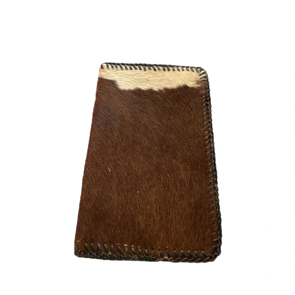 Vintage Genuine Cowhide Hair On Hide Leather Document Passport Cover Hand Laced